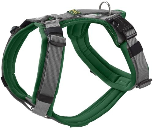 HUNTER Hundegeschirr Maldon UP, Farbe: dunkelgrün/grau, weich gepolstert & komfortabel, stark reflektierend durch 3M Scotchlite, 4-Fach verstellbar, mit gepolstertem Griff (ab S-M), Größe: L