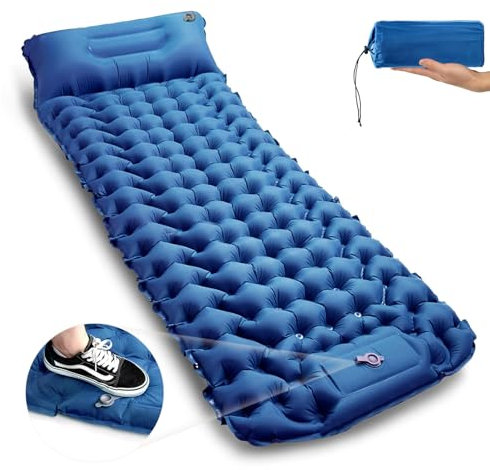 CALIYO Isomatte Selbstaufblasende Camping – Verdickte Luftmatratze mit FußpressPumpe, Ultraleicht & Wasserdicht | Integriertes Kopfkissen, Kleines Packmaß für Outdoor, Wandern, Zelte & Reisen