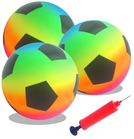 SHENSAIGO 3 Stück Regenbogen Ball Kinder, PVC Fussball Kinder und Erwachsene, Aufblasbaren Bälle mit Pumpe, 22cm Kinderball Regenbogenball Wasserball, Fußball für Innen und Außen Spielball Kinders