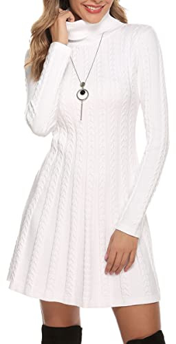 Gyabnw Vestido de Punto para Mujer Vestido de Invierno de Manga Larga de Cuello Pico con Botones Suéter con Cable Jerseys Largos