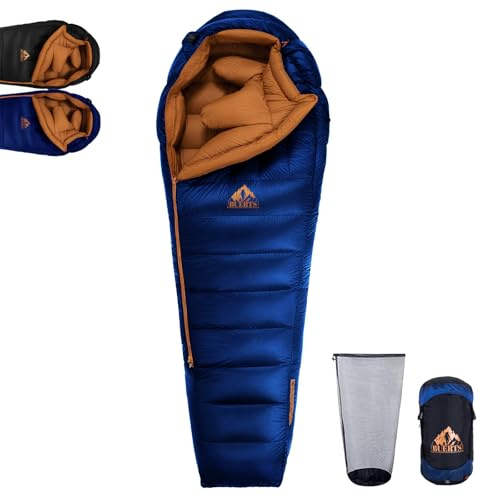 BUERTS Saco de Dormir de plumón es Apto para climas Extremadamente fríos.Saco de Dormir XXL para Adultos está Relleno de plumón 680FP,Es Ultraligero y Apto para Camping.