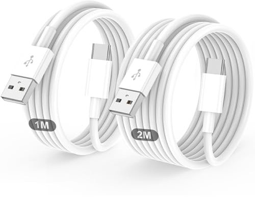 USB C Charger Cable 2 Pack 1M+2M USB A to USBC Cable Type C Charger Fast Charging Phone Charger Lead for iPhone 17 16 15 Pro Max Plus Air, Samsung Galaxy S25 S24 Ultra, Google Pixel, for iPad Air