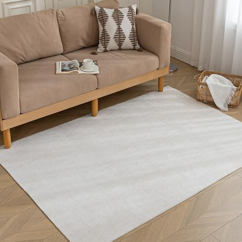 HARESLE Teppich Wohnzimmer Creme-60x90cm Teppich Klein Kurzflor Teppiche Schlafzimmer, Chenille Kinderzimmer Teppiche Waschbar, Dünner rutschfeste Tepich für Büro Küchen Bettvorleger(Creme)
