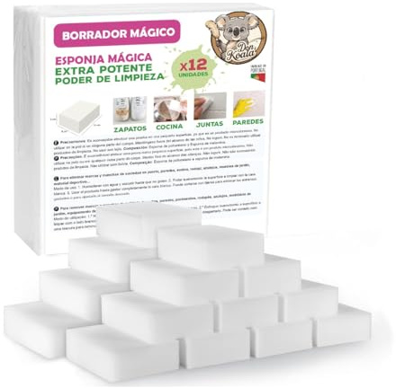 Borrador Mágico Extra Potente, Esponja de Limpieza, 12 Unidades, 15x9x3 cm, para Zapatos, Cocina, Juntas y Paredes