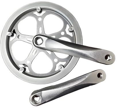 Ronyme Pédalier de vélo, Ensemble de Bras de manivelle de vélo à Plateau Unique, cône carré, Protection de chaîne, réparation de pédalier de vélo Pliable de, Argent