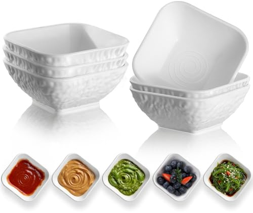 Kyraton Set di 6 Ciotole per Salse 180ml, Ciotole di Plastica Bianche Ciotole per Snack e Ciotole Aperitivo, Piatto per Salsa di Soia, Condimenti per Salsa di Pomodoro, Aceto, BBQ e Cena di Festa.