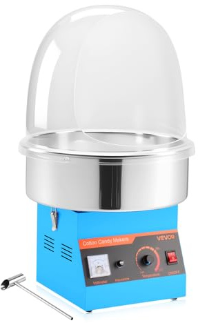 VEVOR Macchina Elettrica per Zucchero Filato 1000 W con Coperchio, Macchina per Zucchero Filato Commerciale con Ciotola in Acciaio Inox per Carnevale, Compleanno, Feste, Blu