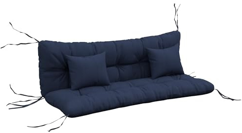 Outsunny Set om 4 sittdynor, 150 x 50 cm, vattenavvisande, gunga, marinblå | Stolskudde med band, knuten design, 10 cm tjock, hollywoodgungdyna, bänkkudde för hem, trädgård, soffa