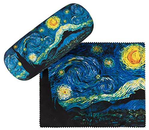 VON LILIENFELD Brillenetui Vincent van Gogh: Sternennacht Kunst Motiv Etui Brille Mikrofaser Brillenputztuch Brillenbox Stabiles Hardcase Set mit Stoff bezogen