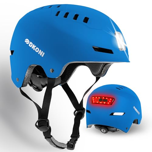 DKONI Smart Bike Helmet with USB Rechargeable Front & Back LED Light Adult Bicycle Helmets for Urban Commuter Cycling Scootering Skateboarding Skating(Large, Blue)