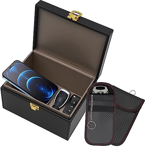 OBEST Keyless Go Schutz Autoschlüssel Box & 2 Faraday Bag, Autoschlüssel Schutz Keyless für Sicheren Schutz, Keyless Go Schutz von Handy, Kreditkarte und Autoschlüssel