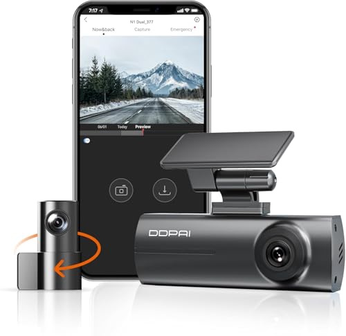 DDPAI Dashcam Auto 1296P+1080P Dashcam Auto Vorne Hinten, N1 Dual Dash Cam mit WiFi Kontroll-App Nachtsicht 24H Parkmodus G-Sensor Loop-Aufnahme Kollisionsschutz Superkondensator
