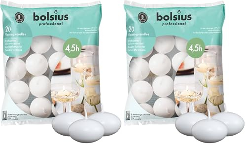 Bolsius 103632053702 Bougie flottante, cire de paraffine Blanc, 4.5cm l x 4.5cm w X 3cm h Sans parfum (Lot de 2)