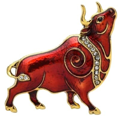 spille gioiello per vestiti Spilla di mucca tempestata di diamanti rossi spilla della serie zodiacale corsage di toro spilla di animali