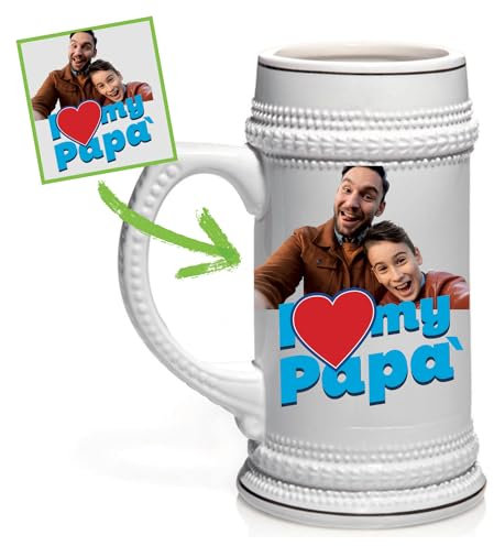 GFD Boccale di Birra in Ceramica Personalizzato con Foto e Testo, Bicchiere da Birra Personalizzabile - Idea Regalo Festa del papà, Amico Compleanno - Capacità 0,5 Litri