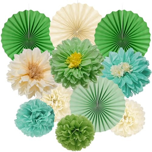 YBWanli gartenparty deko，sommerparty deko，pompons papierblumen party grün,salbeigrün,baby party dekoration,hochzeitsdeko für draußen