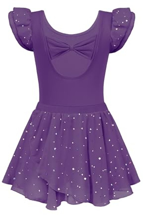Arshiner Vestido de Ballet para Niñas con Manga con Volantes - Leotardo de Danza Púrpura - Traje de Bailarina de Algodón 2-3 Años
