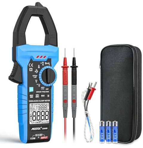 Pinza Amperimétrica 1000A CA/CC Amperímetro MESTEK InRush Clamp Meter T-RMS Medir Corriente Tensión Temperatura Resistencia Condensadores Frecuencia con Modo VFD, LOZ 6.000 Conteos