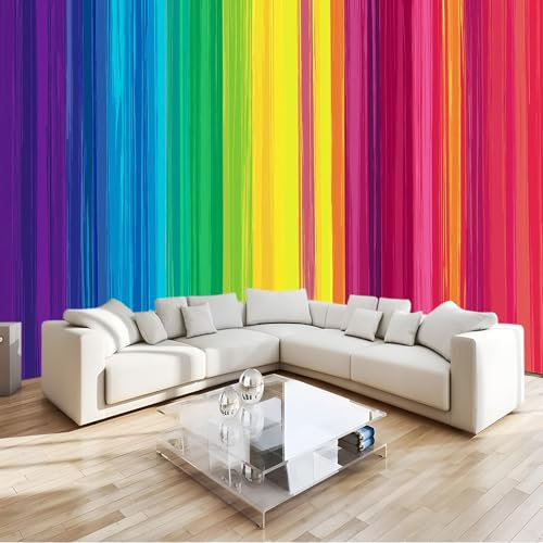 Moda Art Papel Tapiz Rayas Del Arco Iris Colores Degradados Arte 3D Mural De Papel Pintado 200x140 cm Fotomural Decoración De Papel Tapiz Fondo de Pared de Tv de Fotografía