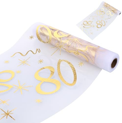 Hejo 80 Ans Chemin de Table, 28cm×10m Decoration Table, Deco Anniversaire, Chemin Tables Doré, Chemin de Table Anniversaire pour Emballage de Fleurs, Les Fêtes Anniversaire, La Décoration de Banquet
