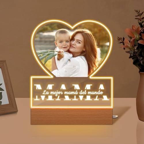 Rainsar Lámpara Nocturna Personalizada para Mamá con Foto, Marco de Fotos Dia de la Madre - Regalos Originales para el dia de la madre, Detalle Único para Navidad, San Valentín o Aniversarios