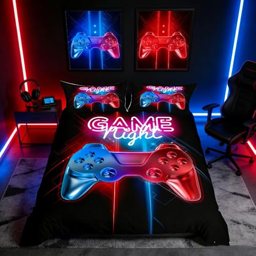 Loussiesd Gamer Duvet Covers Multi-color Gamepad Bedding & Linen Video Game Controller Bedding Set for Kids Teens Boys Christmas Junior/Cot Bed Room Decoration 2 Pcs with 1 Pillow Case