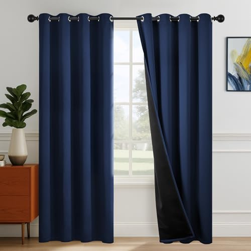 Deconovo Eyelet Blackout Curtains for Bedroom - Super Soft Thermal Insulated Navy Curtains, OEKO-TEX Certified, Energy Saving, 46x54 Inch, Oxford Blue, 2 Panels