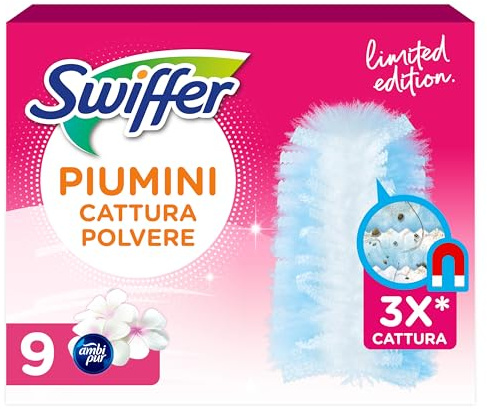 Swiffer Duster Piumini Cattura Polvere, 9 Piumini, Rosa, Cattura e Intrappola Polvere e Sporco, Raggiunge I Punti più Difficili della Casa, Maxi Formato