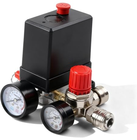 Regulador de presión, compresor de interruptor de presión, 220 V, 120 psi, interruptor de compresor con manómetro, válvula de control y válvula de seguridad, regulador de interruptor de compresor