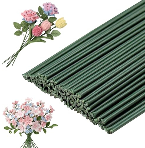 100 Pezzi Steli per Fiori Finti, 30cm x 2mm Gambo Floreale Filo, Filo di Ferro per Fioristi, Alluring Filos di Fiori per Bouquet, Ghirlande Artigianali, DIY Mazzi di Fioris (Verde)