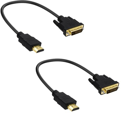 YARCHONN HDMI till DVI-kabel, adapter, Bi-Directional DVI-D 24, 1 kontakt till HDMI-kontakt, omvandlare, kabelkabel för PC, TV-monitor, projektor – 30 cm/11,8 tum, 2 stycken