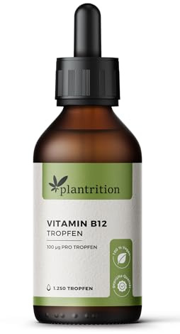 plantrition Vitamin B12 Tropfen - 1250 Tropfen je 100µg - Beide Aktivformen (Methyl- & Adenosylcobalamin) ohne Alkohol, vegan & hergestellt in DE 50ml - Verpackung kann variieren