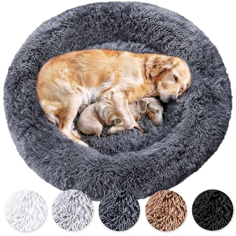 Wahre Tierliebe Hundebett Donut - Das Original - waschbar [S, 70cm, dunkelgrau] Hundekissen, Hundekorb, Flauschiges Hundebett für große, mittelgroße & kleine Hunde