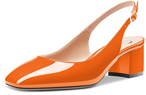 Castamere Femmes Bloc Chunky Bas Kitten Talon Heel Fermé Carré Bout Slingback Escarpins Clear Cute Dress Slip-on Sandales 5 CM Heels Orange 41 EU