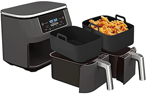 2PCS Silicone Pot for Ninjas Dual Air Fryer, Reusable Liner, Basket BPA Free Rack Accessories for Air Fryer, Oven, and Microwave(Black)