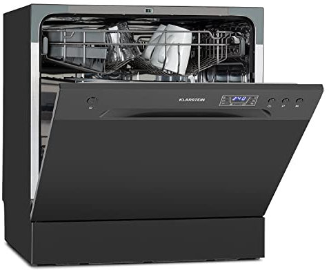 Klarstein Lavastoviglie 8 Coperti, Libera Installazione Silenziosa con 6 Programmi di Lavaggio, Lavastoviglie Mini da Tavolo Compatta e Facile da Installare, Acciaio inossidabile, Antracite