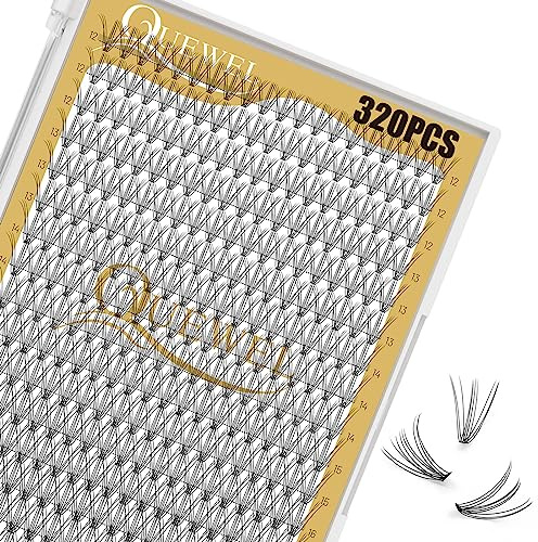 QUEWEL 320 Pcs Cils Individuels 10D 0.10 C Curl Mix 12-18mm Pour Maquillage des Yeux - Artificiels DIY Cluster Touffes Réutilisables (10D-C-12-18)
