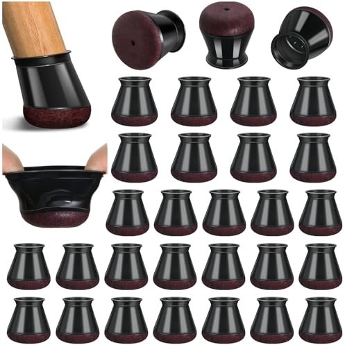 32 pièces Protection Pied de Chaise, Patins pour Chaises en Silicone avec Feutre épaissi, Noir Petit Patin de Chaise Protections Tampon de Sol, réduire Les Rayures