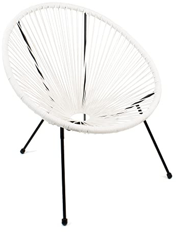 THE SECRET HOME - Silla Acapulco en Ratán para Jardín - Alto. 89 cm x Largo. 78 cm x Ancho. 72 cm - Silla de Acero en Color Blanco - Asiento de Exterior para Balcón, Terraza y Jardín