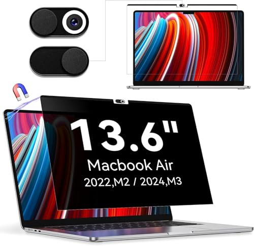 Filtro de Privacidad Magnético Compatible con Apple MacBook Air 13,6 Pulgadas (2022-2025,M2,M3,M4), Removible Anti Spy Reflejo Luz Azul Laptop Privacy Portátil Protector de Pantalla para Mac Air 13.6