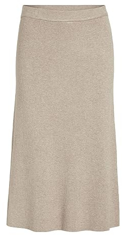 VILA VICOMFY A-Line Knit Skirt- Noos, Falda Midi Mujer, Natural Melange,