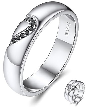 MomentWish Partnerringe Silber, Moissainte Silber Verlobungsring Paar Schwarzer Ehering Freundschaftsring Valentinstag Liebes Geschenk für Paare Frauen ihn-57(18.1)