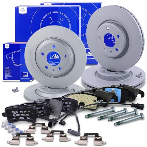 ATE Bremsenset inkl. Bremsscheiben vorne Ø 320 mm belüftet + hinten Ø 300 mm voll und Bremsbeläge vorne + hinten und Verschleißkontakt Kompatibel mit AUDI A6 C7 (4G2, 4GC), A7 Sportback (4GA, 4GF)