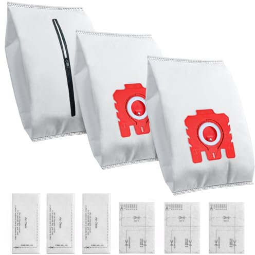 Reusable Vacuum Bag Compatible with Miele FJM Compact C1 C2 Complete C1/ S241/ S290/ S300i/ S500/ S700/ S4/ S6 Canister Vacuum Cleaner, 3 Dust Bag, 3 Motor Protection Filters and 3 Eexhaust Filters
