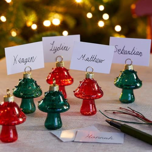 Talking Tables 6 x Glass Mushroom Shaped Table Place Card Holders for Christmas Dinner, Wedding, Party Table Decorations and Display