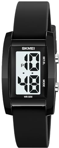 Gosasa Reloj digital unisex de moda con números grandes, esfera rectangular, resistente al agua, correa de silicona LED, Negro , informal