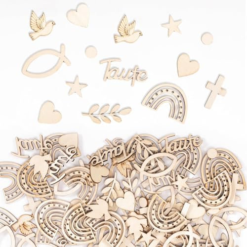 180 PCS Confettis en Bois pour Baptême, Confirmation, Communion - Forme Pigeon Croix Accessoire de Fête - Décoration de Table din(9 styles)