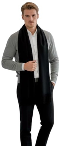 LA Ferani Écharpe en cachemire pour homme automne hiver fine 185x65 écharpe en cachemire style décontracté écharpe en laine couleur unie écharpe pour homme, Noir , 200x70