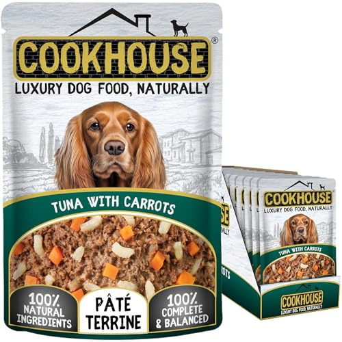 COOKHOUSE 100% Natural & Complete Luxury Wet Dog Food - 15 x 100g Pouches - Tuna with Carrots - Pate Terrine