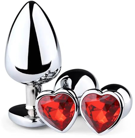 3 Pezzi Anal Butt Plug Metallo,con Lusso Cuore Forma diamante di cristallo，Giocattoli di diverse dimensioni,Anal Sesso Giocattoli per principianti di entrambi i sessi (rosso)